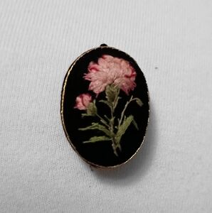 Hand-Stitched Black & Pink Oval Flower Pin